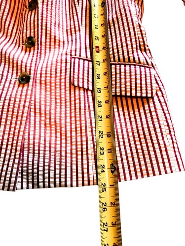 J. Peterman Women's Blazer Size 8 Red Cream Seersucker Striped Cotton Preppy - Picture 3 of 9