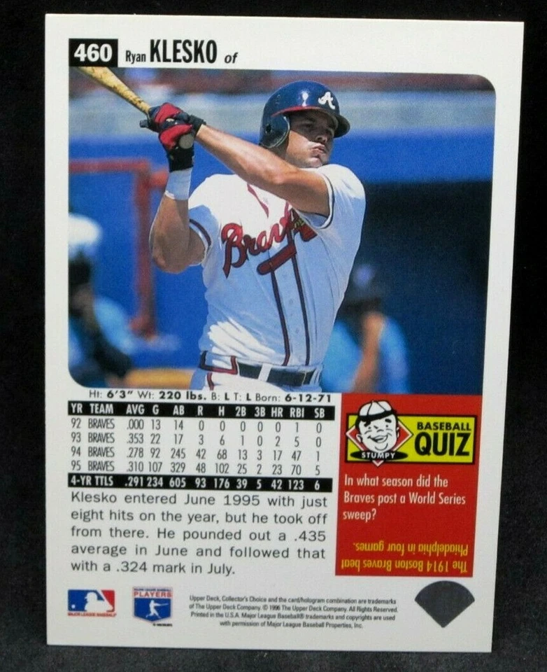 Ryan Klesko 1996 UD Collector's Choice Silver Facsimile Auto#460!Braves 1B/LF - Image 2 of 2