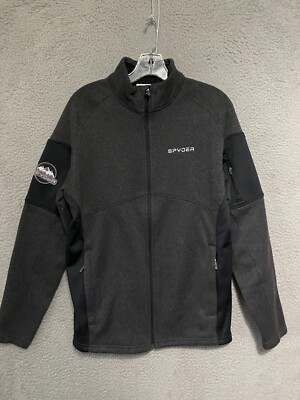 Spyder Jacket Mens Medium Full Zip Black Gray Fleece Logo Sweater Polyester