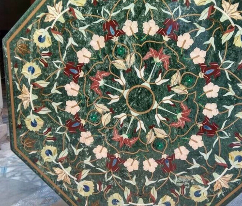 36" Green Octagon Marble Coffee Table Top Unique Gemstones Inlay Centerpiece Dec - Picture 5 of 8