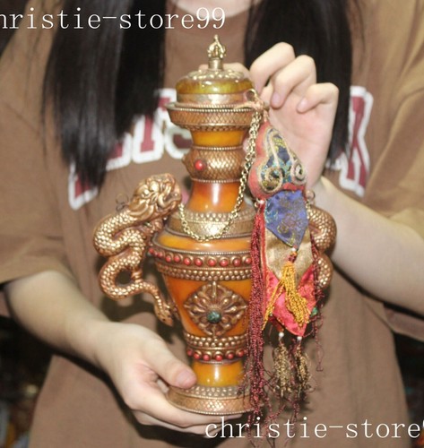 10.8" Tibetan Tibetan silver silk Inlay beeswax dragon Zun Crock tank pot jar - 第 7/9 張圖片