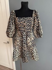 GANNI brown poplin leopard mini dress Size 34 Us 2 Xs