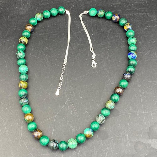 Azurite Malakite mix beads Necklace natural with 925 silver - Picture 4 of 5