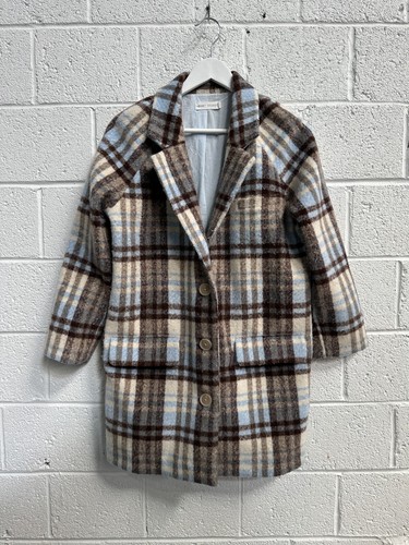 BANDE STUDIO Chloe Check Coat Pale Blue Size 8 AU Winter Casual - Picture 4 of 9