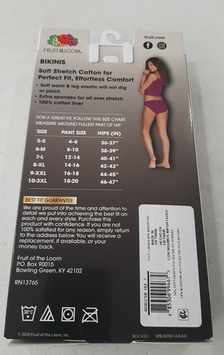 Paquete de 6 bikinis cómodos elásticos 360 Fruit of the Loom para mujer NUEVO talla 7 - Imagen 3 de 6