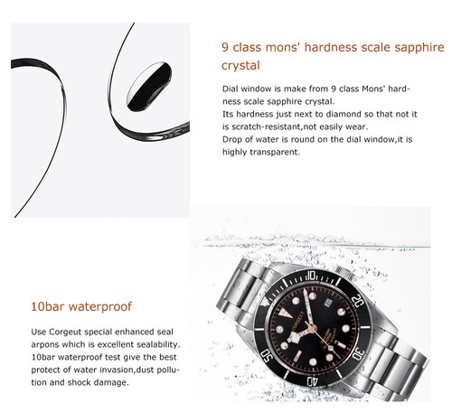 41mm CORGUET black dial Sapphire Glass Japan NH35A Automatic diving mens Watch - Picture 5 of 12