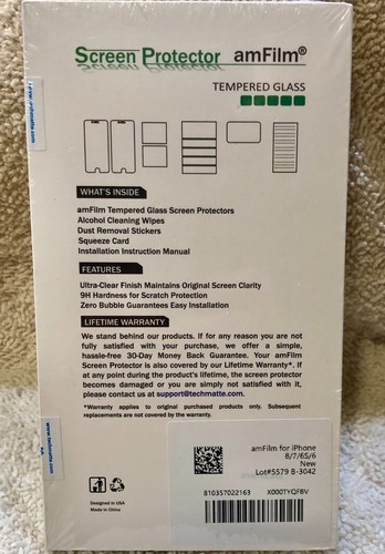 iPhone 8/7/6S/6 Tempered Glass Screen Protector amFilm 2 Pack New - Picture 2 of 3