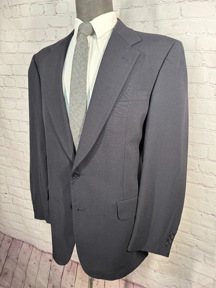 BOTANY 500 Mens Navy Blue Classic Fit Pleated 2 Pc Suit 42L Jacket 36x32 Pant - Image 3 of 4