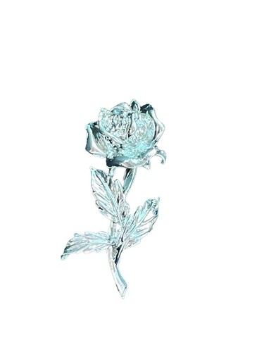 "Costume Fiore Rosa Argento Spilla Vintage 4"" - Foto 3 di 12