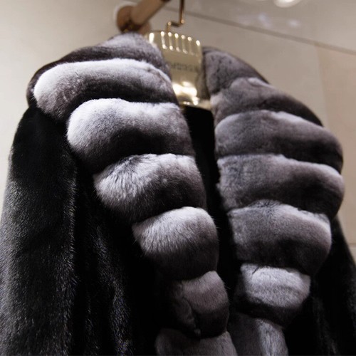 Abrigo largo de terciopelo de piel de visón con cuello de solapa para mujer Outwears abrigos de invierno - Imagen 15 de 17