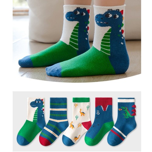 5 Pair Kids Crew Socks for Boys Girls Toddler Cotton Warm Cute Cartoon Dinosaur - Picture 3 of 24