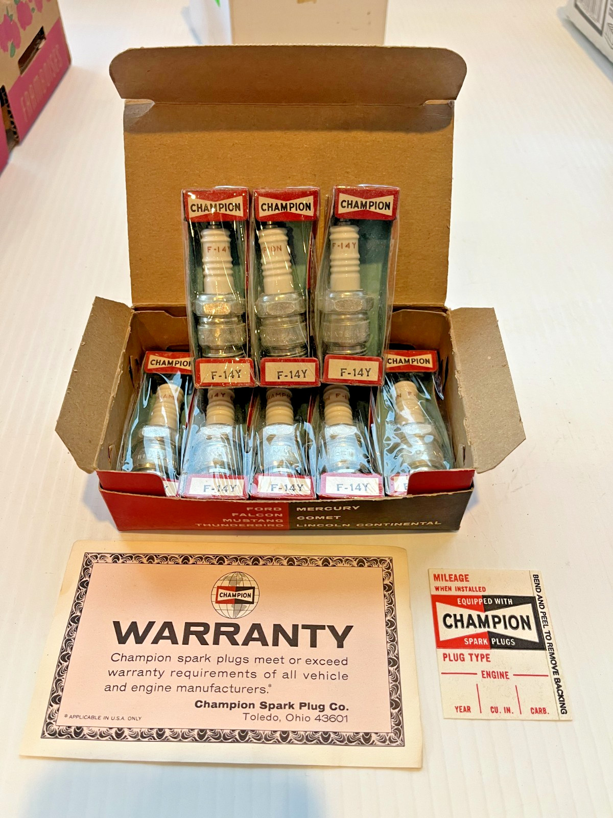 Box of 8 F-14Y Champion Spark Plugs replaces UF-14Y New Old Stock