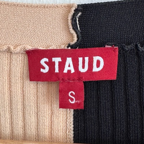 Staud Shoko Two Tone Color Block Ribbed Knit Midi Dress Size SMALL Buff Black - Picture 11 of 15