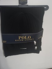 Polo Ralph Lauren Men's Beanie / Hat & Scarf Set Wool Blend - Black