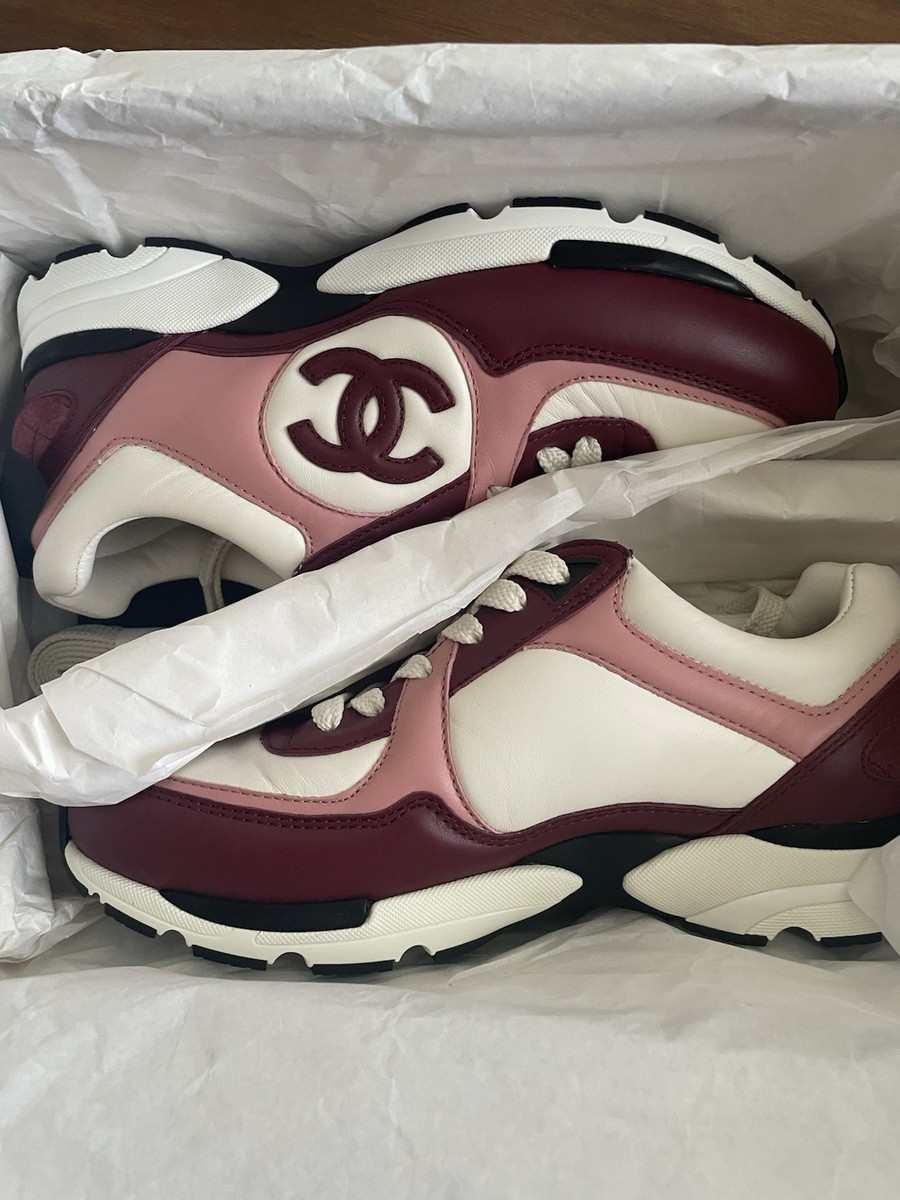 CHANEL Sneakers Women 37 Calfskin-Light Burgundy, White