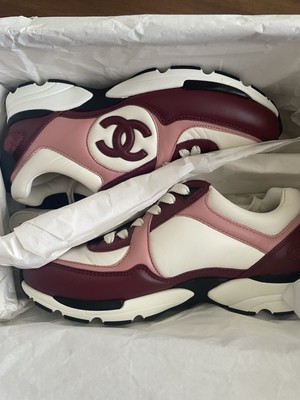 CHANEL スニーカー 37cm CHANEL Sneakers Women 37 Calfskin-Light Burgundy, White