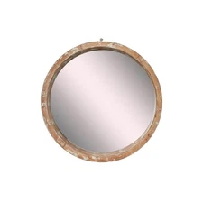 Litton Lane 40 in. x 40 in. Round Framed Brown Wall Mirror