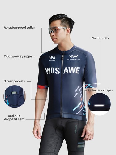 WOSAWE Cycling Short Sleeve Jersey Men Summer Pro Bike Shirt Three Rear Pockets - Picture 2 of 14