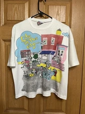 VTG 80s Mayfair Cat Graphic Tee Life in the City Kawaii Oversize RARE HTF