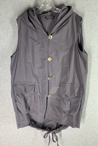 Transparente Black Label Vest Gray OS Lagenlook Art To Wear Hood Duster Pockets - Picture 3 of 10