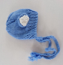 Newborn Blue Knit Vintage Hat Bonnet With Ears - EUC