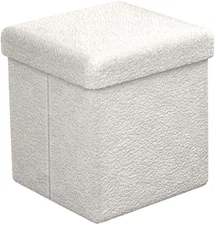 Storage Stool – Foldable Cube Pouf, White