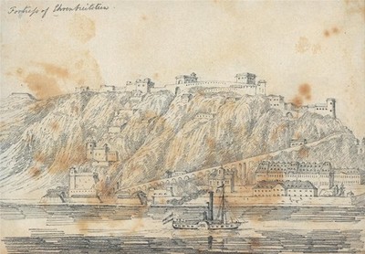 Festung Ehrenbreitstein Koblenz Germany - Bleistiftzeichnung - Anfang 19. Jahrhundert