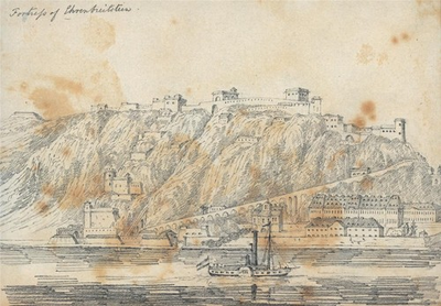 #ad Ehrenbreitstein Fortress Koblenz Germany Pencil Drawing Early 19th Century GBP 100.00