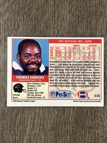 Thomas Sanders 1989 Pro Set #446 Chicago Bears Football Card - Picture 2 of 2