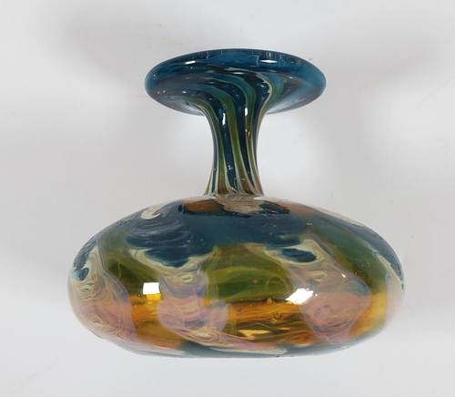 VTG Art Glass Miniature Bud Vase Amber & Teal Signed J Probstein 3"H x 2.5W - Picture 5 of 8