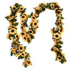 2 Pack Artificial Sunflower Garland Faux Silk Decor Sunflower Vine Hanging Fl...
