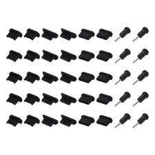 40 x Phone Port Duct Cover 4 Types Plugs Silicone Caps 3.5mm Audio Jack Black