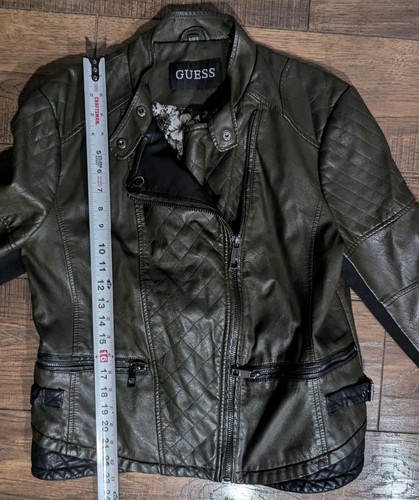 GUESS Women's Brown Faux Leather Jacket w/ Knit Back & Zipper Accents Size XL - Picture 10 of 17