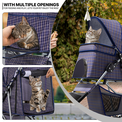 Foldable Pet Dog Stroller Portable 3 Wheels Travel Carrier Dog Cage w/Cup Holder - Picture 11 of 13