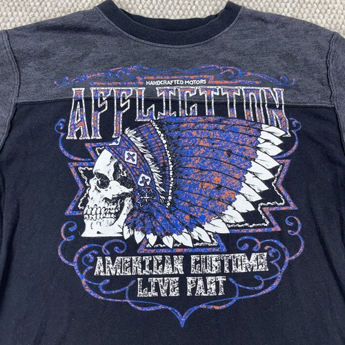 Affliction Shirt Women Large Gray Tee Live Fast Indian Chief Skull Retro MMA - Picture 3 of 10