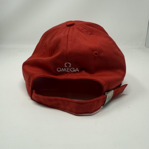 Omega Hat Cap Strap Back Red Embroidered Classic Logo Mens Adjustable Buckle - Picture 3 of 8