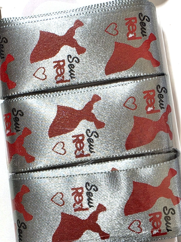 "Cinta SINGER Cosida Roja PLATEADA SATINADA con VESTIDO ROJO - 7/8"" x 12 pies" - Imagen 2 de 2