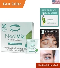 Hypoallergenic Tea Tree Eyelid Cleanser Wipes - 30 Gentle Towelettes for Eyes