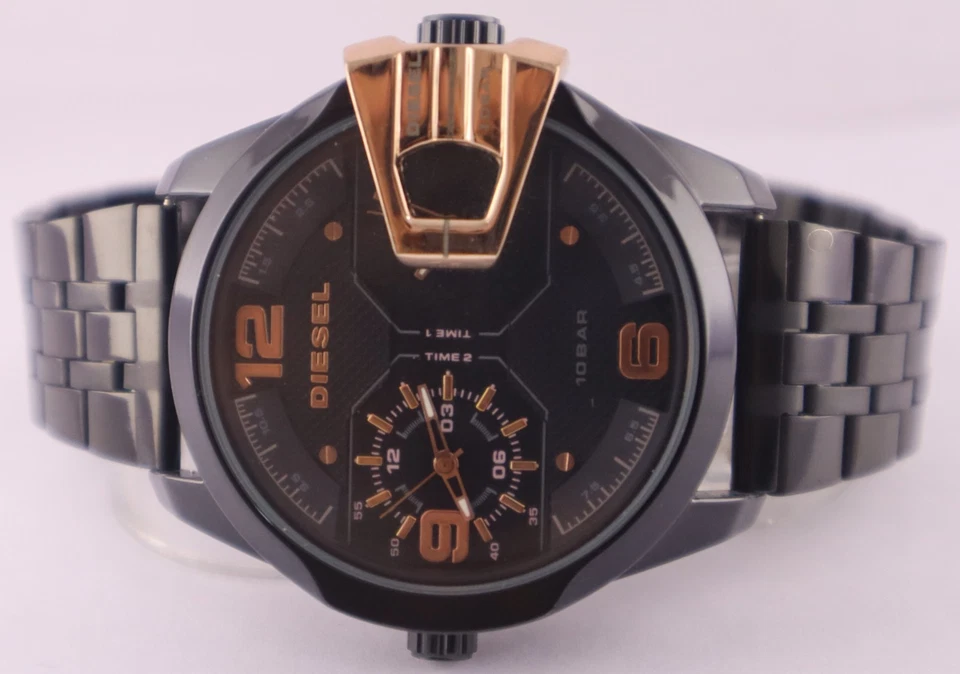 Reloj pulsera de lujo Diesel para hombre doble hora esfera negra correa de acero "Keep Good Time" Foto 4 de 4