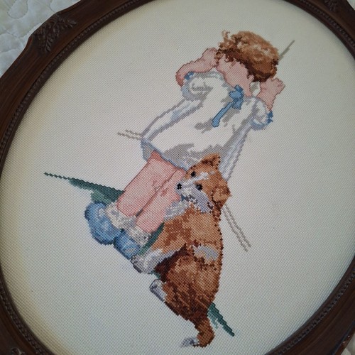 Retro Bessie Pease Gutmann "Disgrace" Petit Point Wanddeko oval Holzrahmen Vintage - Bild 11 von 12