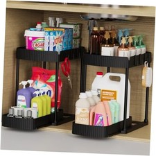 2 Pack Multi-Purpose Pull-Out Storage Organizers, Under Sink 12.8 Inch Black