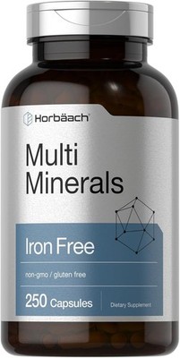 Horbäach Multi Minerals Supplement 250 Capsules Iron Free Daily Mineral Complex