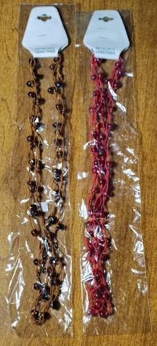Set Of 2 New Long Beaded Necklaces Brown Red Made In India - Picture 5 of 5