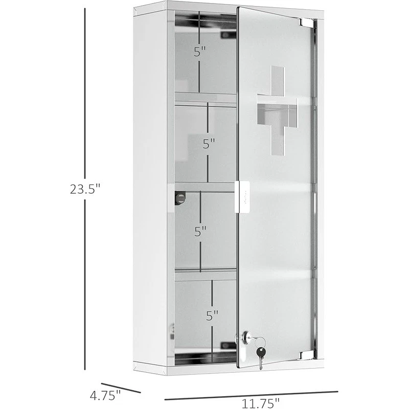 Botiquín montado en la pared con cerradura acero inoxidable 4 niveles estantes primeros auxilios Foto 4 de 4