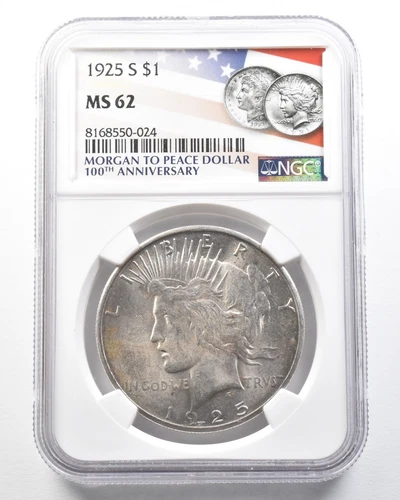 1925-S Peace Silver Dollar MS62 NGC *0175