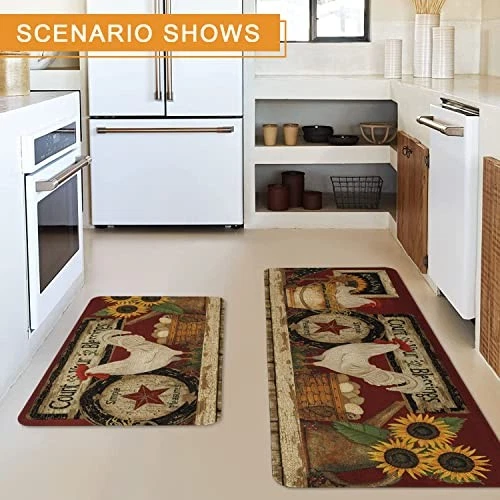 Farmhouse Kitchen Rugs and Mats Set of 2, Farm Rooster Kitchen Mat, Seasonal - Afbeelding 7 van 7