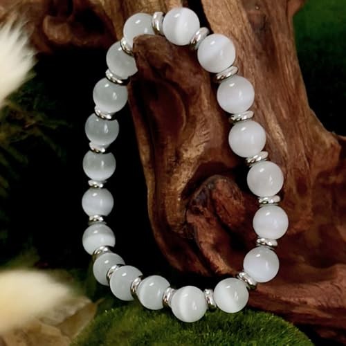 Cadena hecha a mano, pulseras de cuentas de piedra natural para mujeres y hombres -8 mm redondas B - Imagen 4 de 7