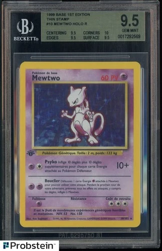 1999 Pokemon Base Set 1st Edition Thin Stamp #10 Mewtwo Holo BGS 9.5 GEM MINT