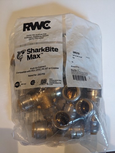 Six (6) SharkBite Max UR370 3/4" x 3/4" x 3/4" Brass Push Tee