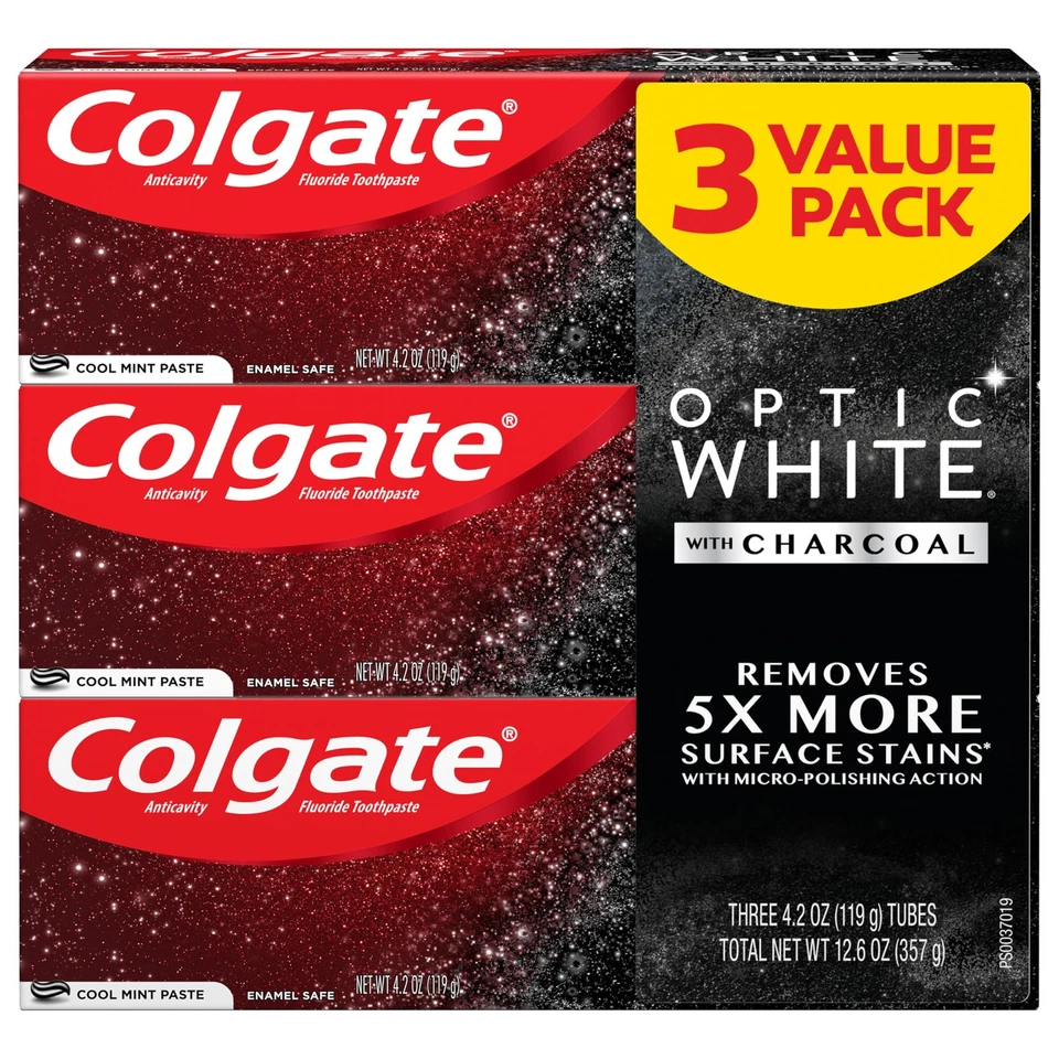Colgate Optic White Charcoal Whitening Toothpaste Pack Of 3 Cool Mint 12.6 Oz - Image 1 of 4
